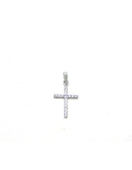 Colgante cruz circonitas oro blanco - 26 mm
