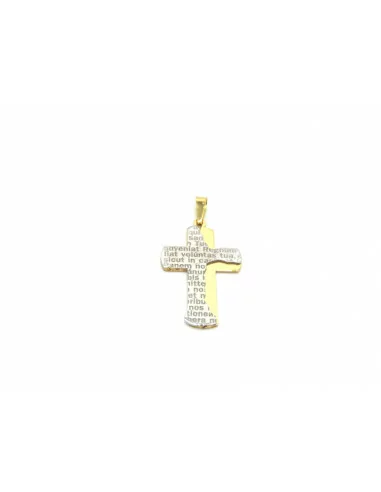 Colgante cruz Padre Nuestro oro 18kts bicolor