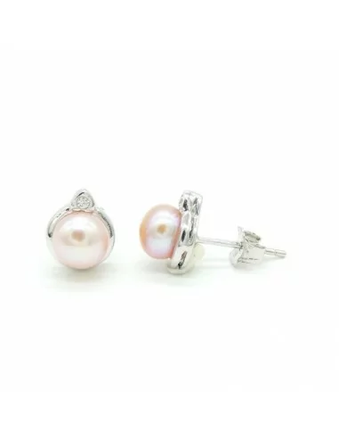 Pendientes  perla cultivada rosa plata de Ley rodiada