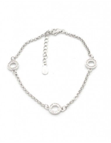Pulsera tres aros circonitas plata - 17cm