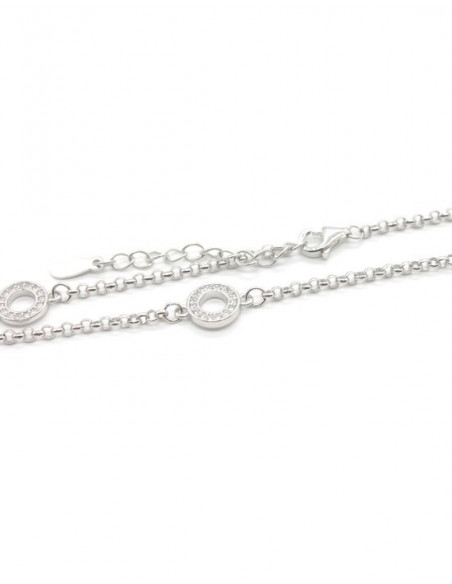 Pulsera tres aros circonitas plata - 17cm