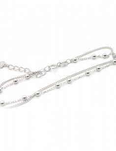 Pulsera dos cadenas forzada bolas y barbada plata 17cm 2