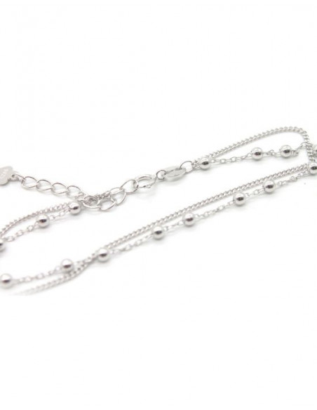 Pulsera dos cadenas forzada bolas y barbada plata 17cm