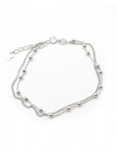 Pulsera dos cadenas forzada bolas y barbada plata 17cm