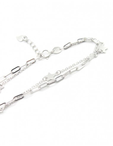 Pulsera doble cadena estrellas Plata 925 rodio - 17cm