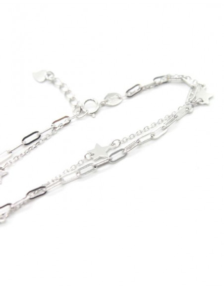 Pulsera doble cadena estrellas Plata 925 rodio - 17cm