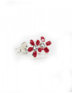 Pendientes plata margarita esmalte rojo
