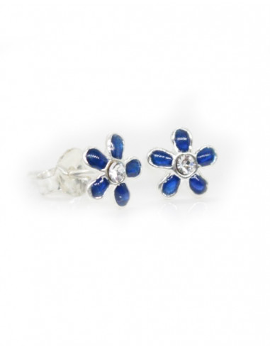 Pendientes plata margarita esmalte azul | Joyería Orocash