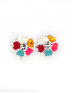 Pendientes plata flor circonita esmalte multicolor | Joyería Orocash