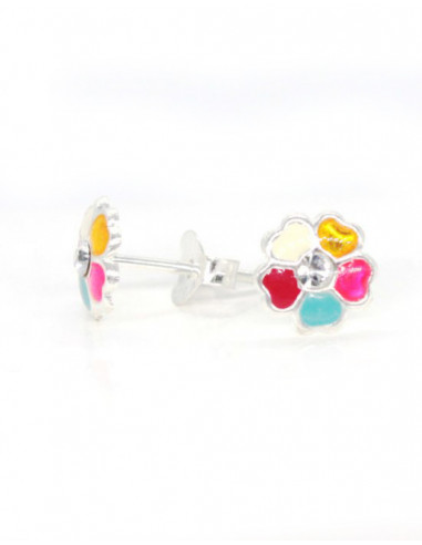 Pendientes plata flor circonita esmalte multicolor | Joyería Orocash