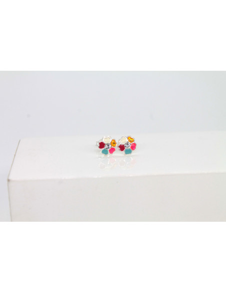 Pendientes plata flor circonita esmalte multicolor | Joyería Orocash