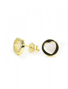 Pendientes plata chapada en oro con corazón de nácar 9mm | Joyería Orocash 2