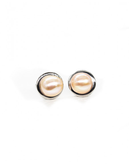Pendientes perla cultivada color ámbar 8mm con base plata  | Joyería Orocash