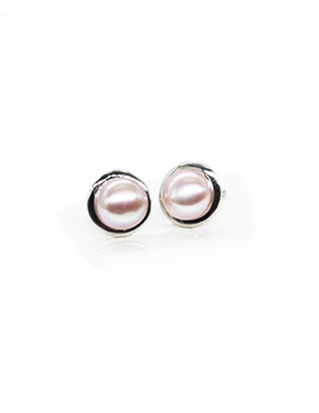 Pendientes perla cultivada color lila 8mm con base plata  | Joyería Orocash