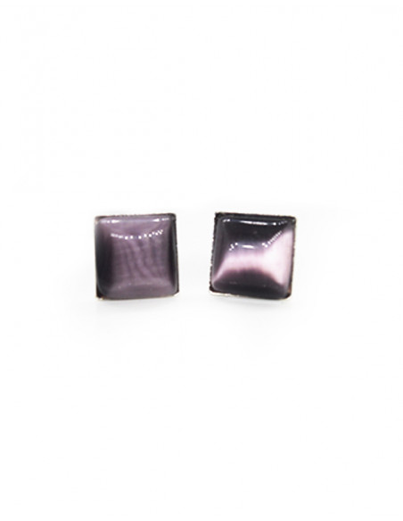 Pendientes ojo gato cuadrado 9mm plata 925 café