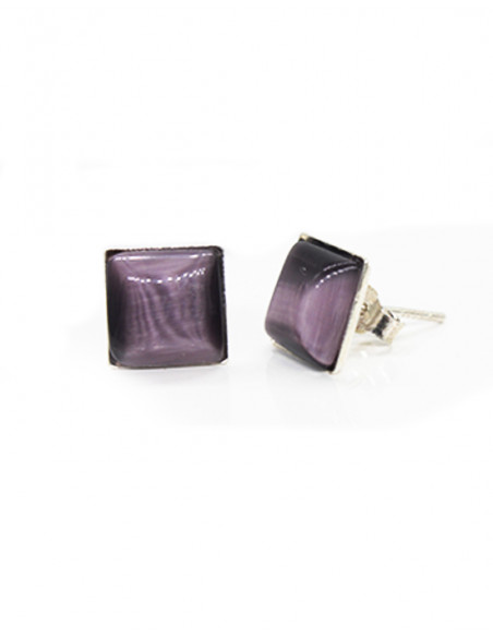 Pendientes ojo gato cuadrado 9mm plata 925 café