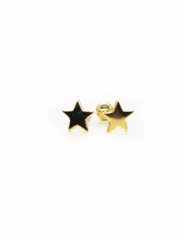 Pendientes miniatura estrella cierre rosca plata chapada oro 5mm