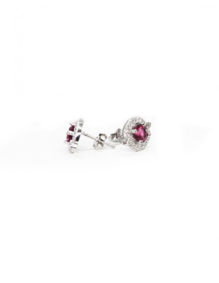 Pendientes redondos circonitas y rubí oval Plata | Joyería Orocash