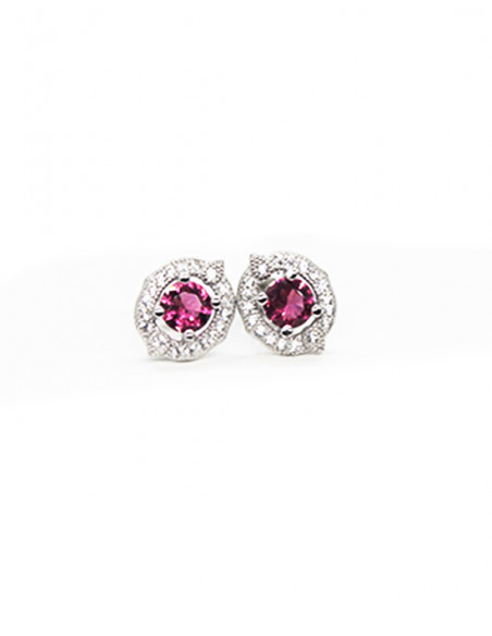 Pendientes redondos circonitas y rubí oval Plata | Joyería Orocash