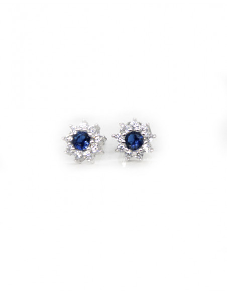 Pendientes estrella circonitas con central azul plata rodio | Joyería Orocash
