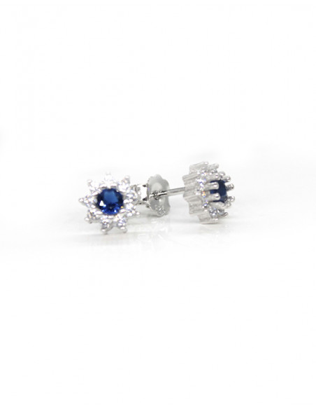 Pendientes estrella circonitas con central azul plata rodio | Joyería Orocash