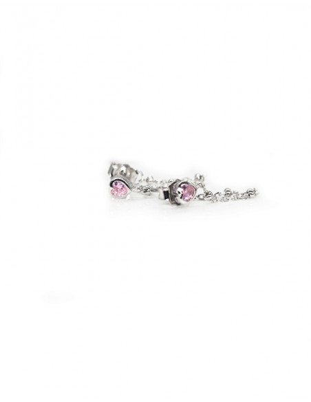 Pendientes  corazón circonita rosa con cadena plata 925 | Joyería Orocash