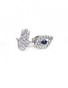 Pendientes mano de Fátima y ojo de horus circonitas plata | Joyería Orocash