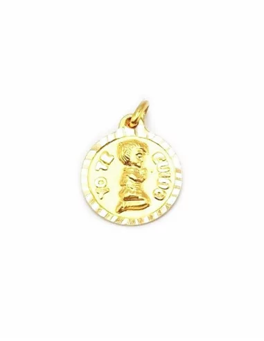 Colgante medalla angel en relieve YO TE CUIDO oro 18k