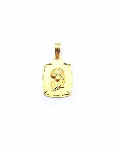Medalla cuadrada Virgen niña relieve oro 18k