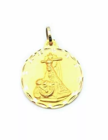 Colgante medalla redonda Virgen de las Angustias oro 18k