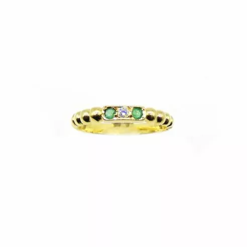 Anillo bolitas con diamante y circonitas verdes oro 18k - T.14
