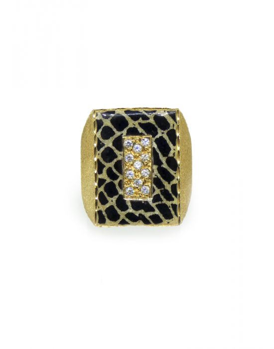 Anillo ancho lacado animal print circonitas oro 18k.