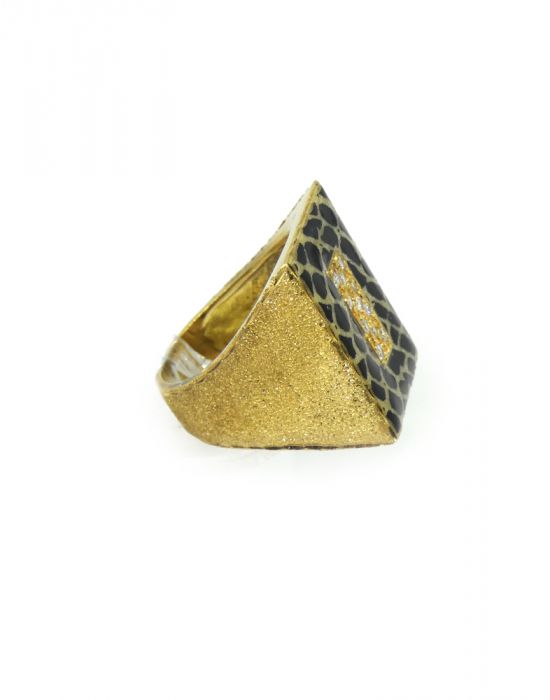 Anillo ancho lacado animal print circonitas oro 18k. 2