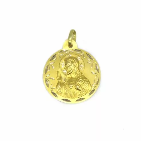 Medalla escapulario corazón de Jesús y virgen del Carmen oro 18k