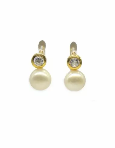 Pendientes perla blanca y circonita Oro 18k