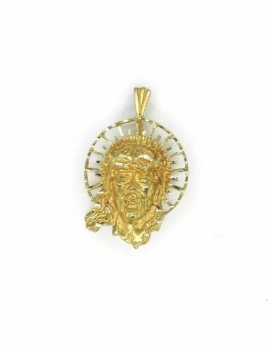 Colgante medalla rostro de cristo en relieve corona oro 18k