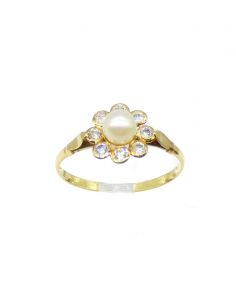 Anillo flor perla y circonitas oro 18k - T.9