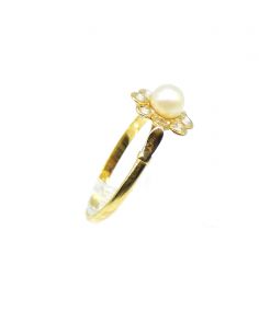 Anillo flor perla y circonitas oro 18k - T.9 2