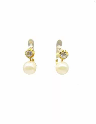 Pendientes perla y circonita oro 18k - 1 cm