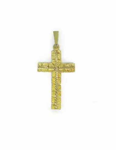 Colgante cruz plana tallada oro 18k