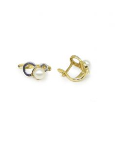 Pendientes doble circulo bicolor perla oro 18k. 2