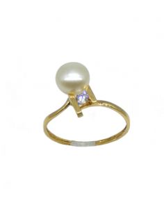 Anillo perla y circonita oro 18k - T.10