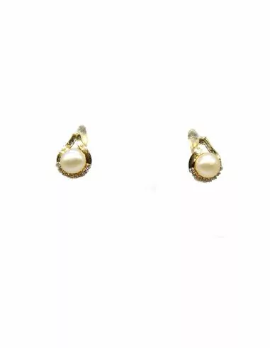 Pendientes perla y circonitas oro 18k