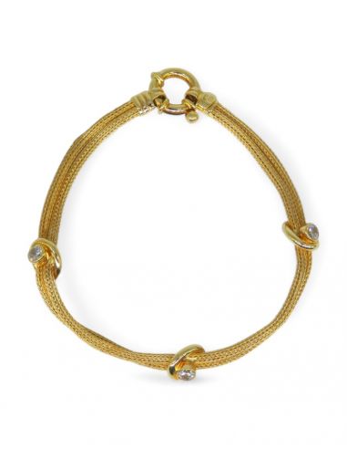 Pulsera doble cuerda con 3 circonitas oro 18k - 20cm