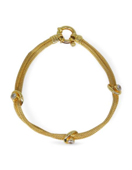 Pulsera doble cuerda con 3 circonitas oro 18k - 20cm