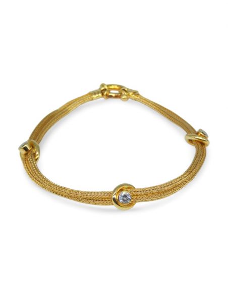 Pulsera doble cuerda con 3 circonitas oro 18k - 20cm