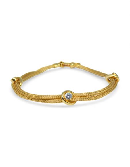 Pulsera doble cuerda con 3 circonitas oro 18k - 20cm