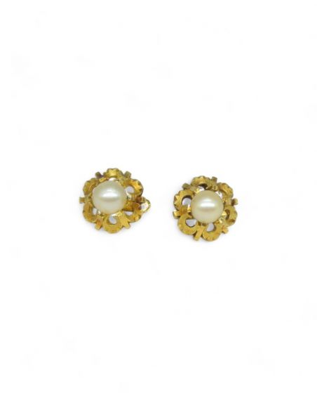 Pendientes labrados perla central oro 18K - Joyería Orocash