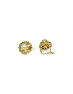 Pendientes labrados perla central oro 18K - Joyería Orocash 2