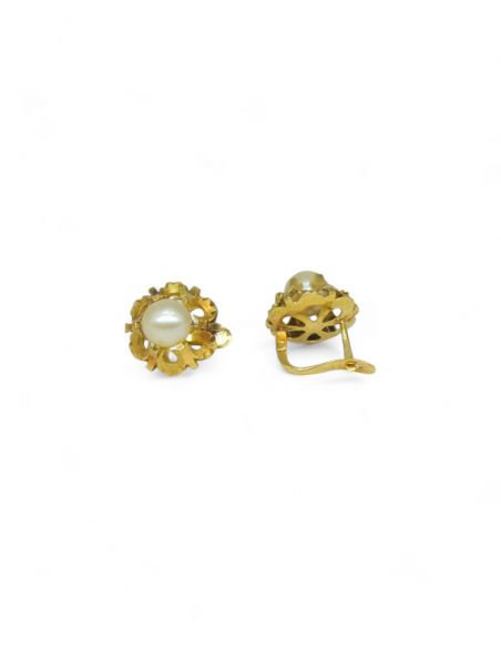 Pendientes labrados perla central oro 18K - Joyería Orocash